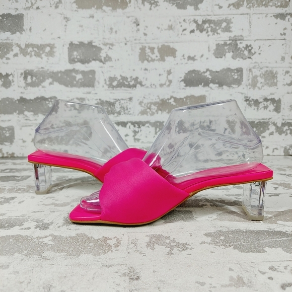New Open Edit Cleo Pink Twisted Vamp Clear Heel Slide Sandals T191 - Picture 5 of 14